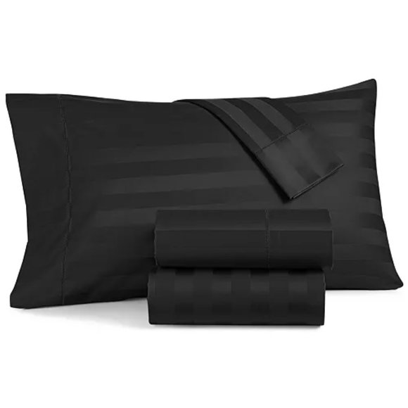new BLACK STRIPE Charter Club Damask 550TC 100% Cotton KING EXTRA DEEP Sheet Set - Picture 1 of 13
